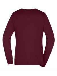 Pullover Damen Weinrot mit V-Ausschnitt und Rippbündchen